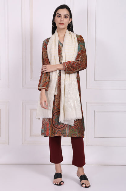 Off-White Striped Sequined Acrylic Stole