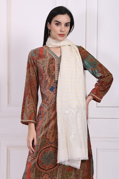 Off-White Striped Sequined Acrylic Stole