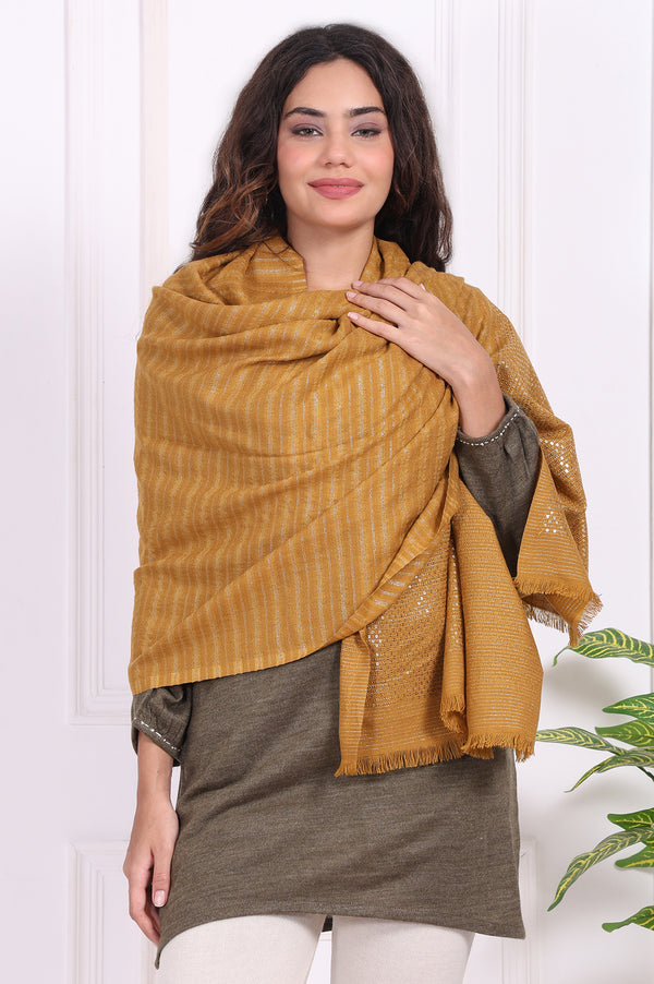 Cream Striped Sequined Shawl Acrylic Stole