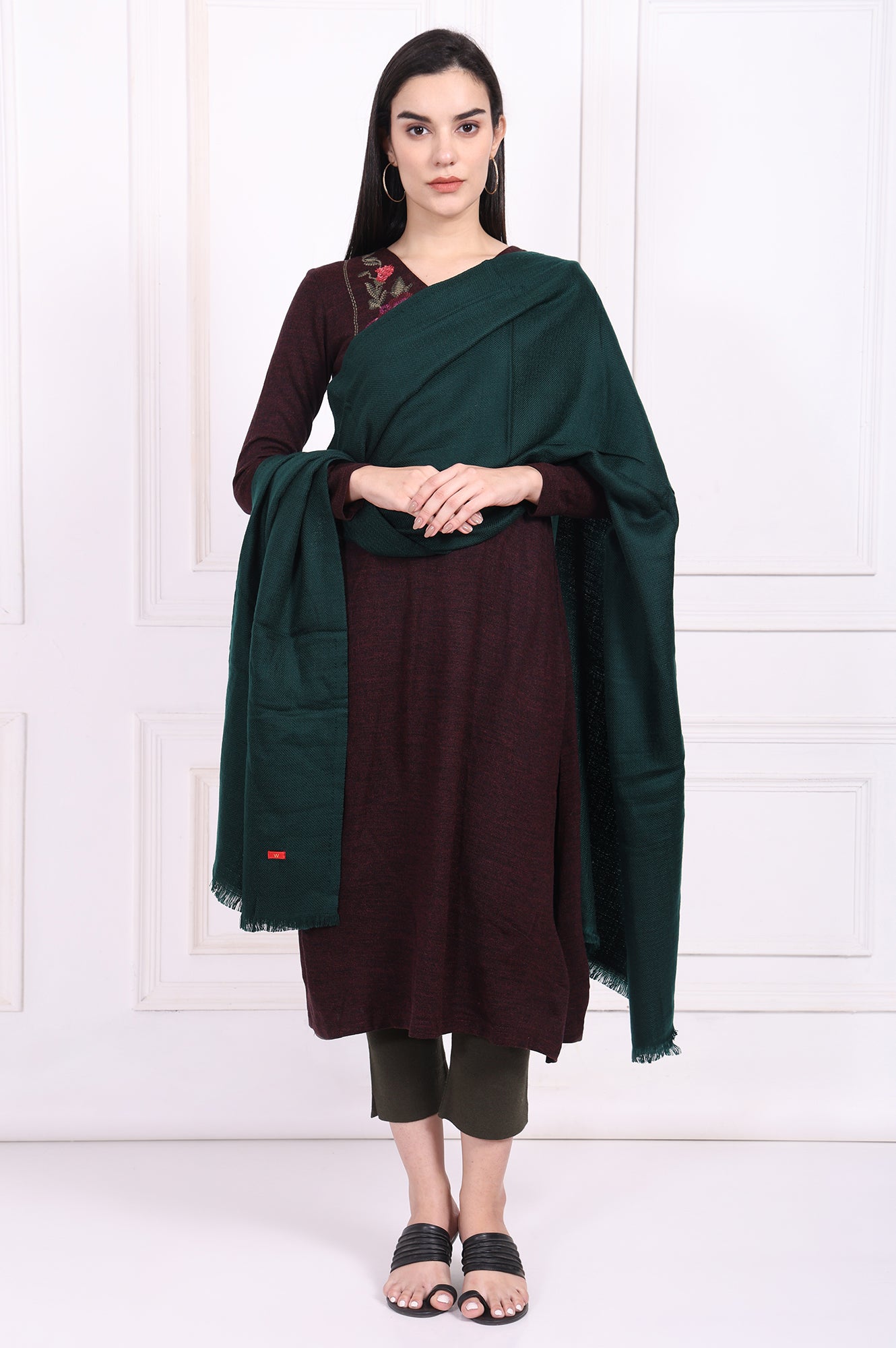 Green Textured Acrylic Winter Shawl