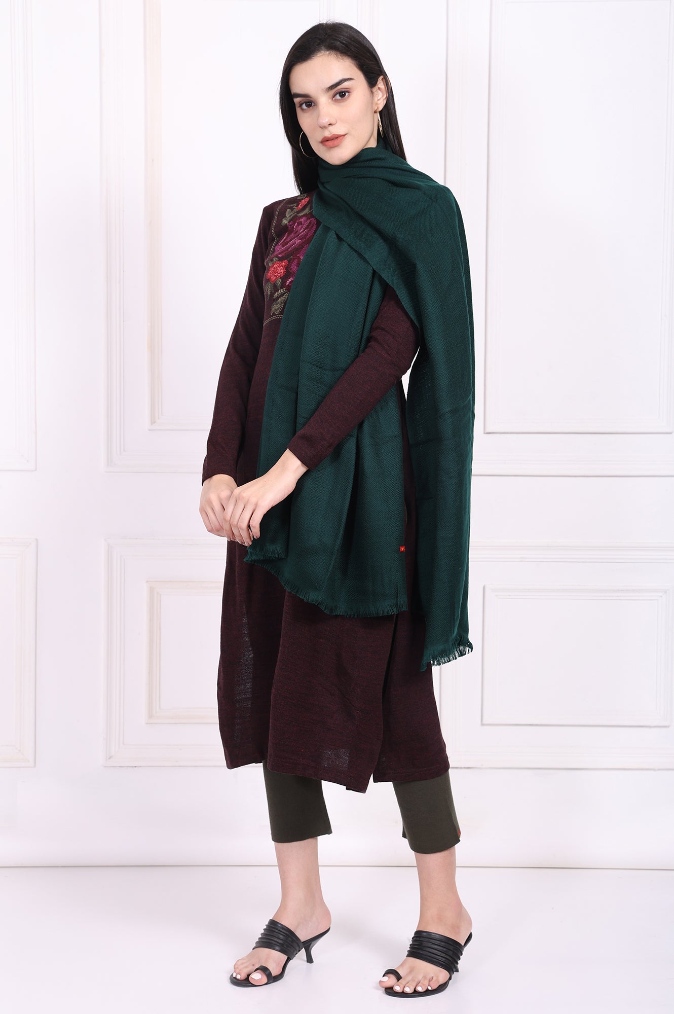 Green Textured Acrylic Winter Shawl