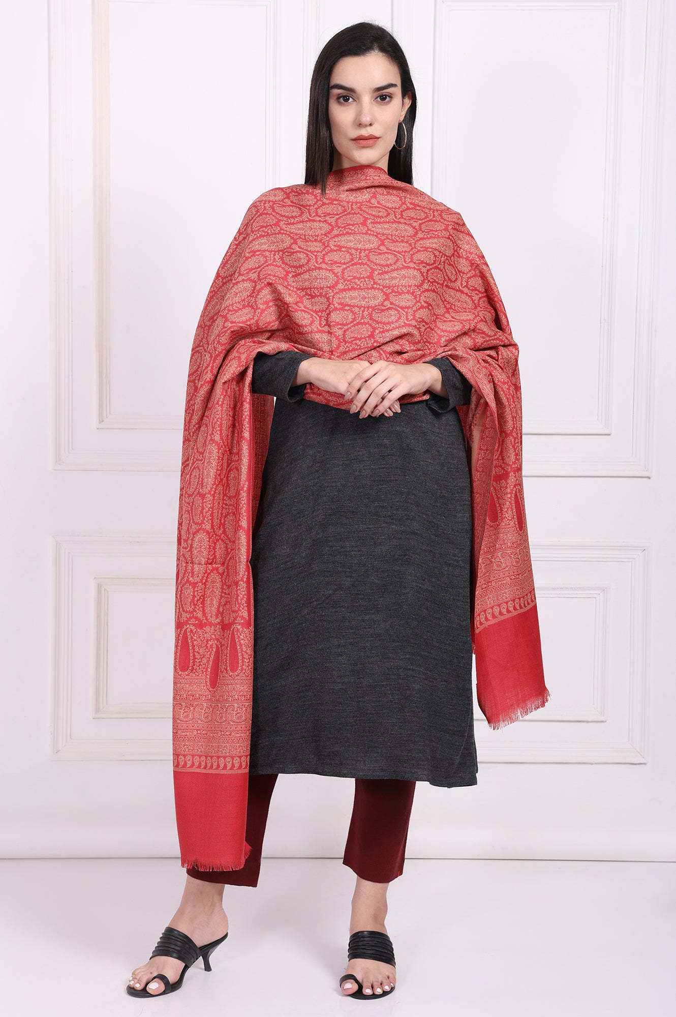 Red Paisley Wool Shawl