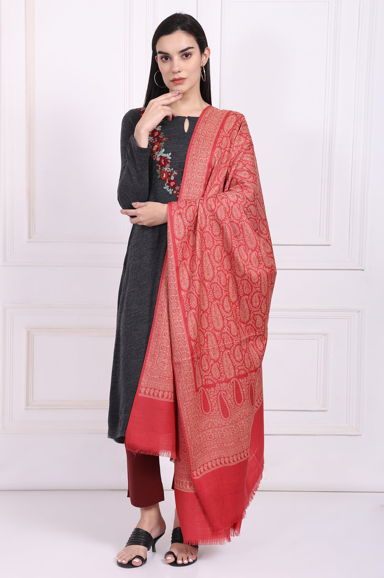Red Paisley Wool Shawl