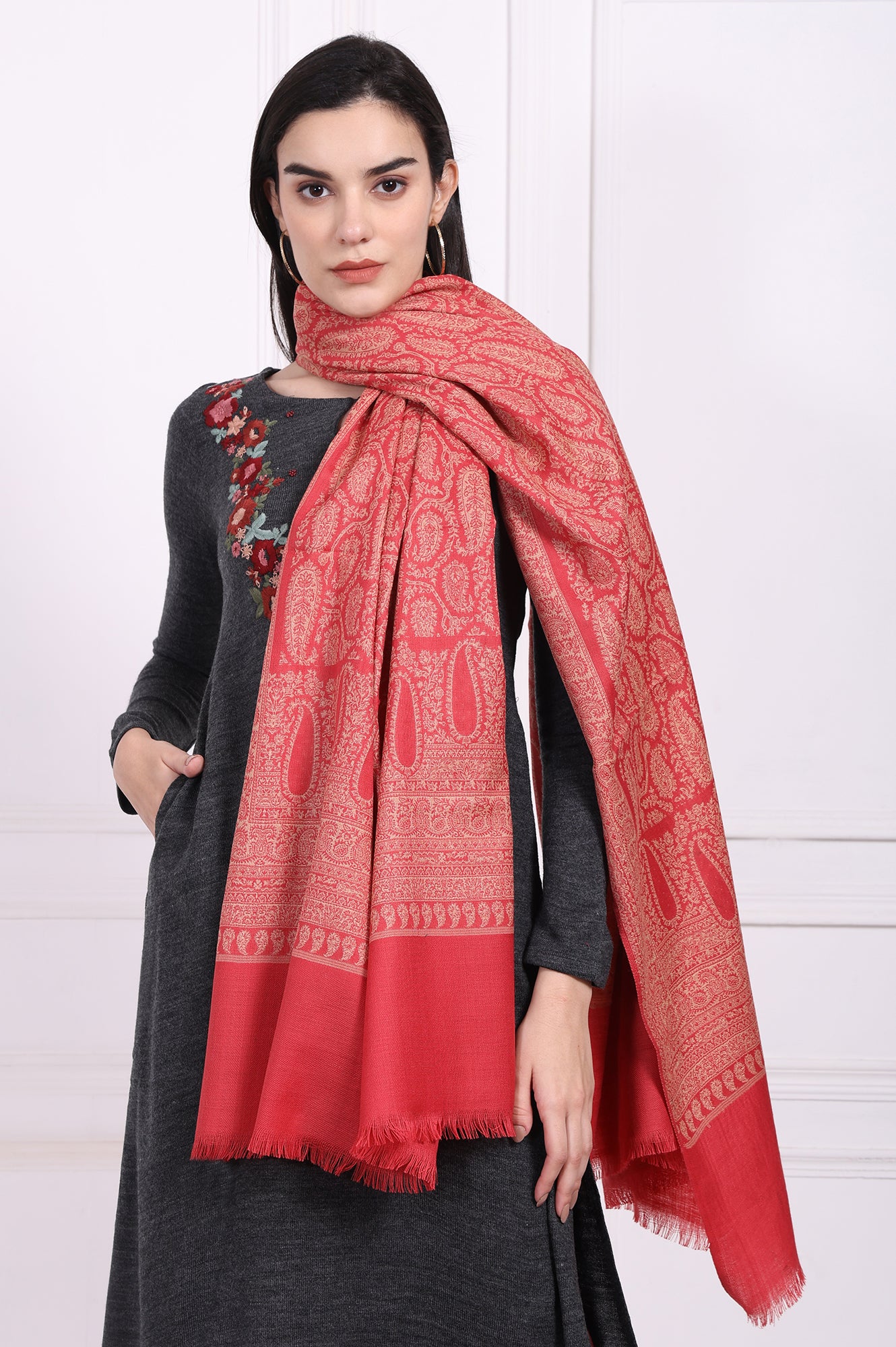 Red Paisley Wool Shawl