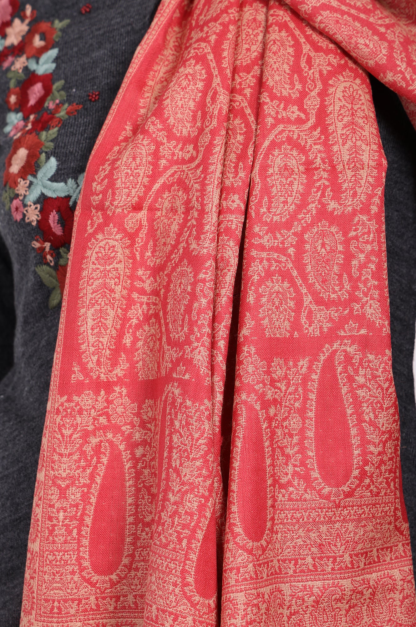 Red Paisley Wool Shawl