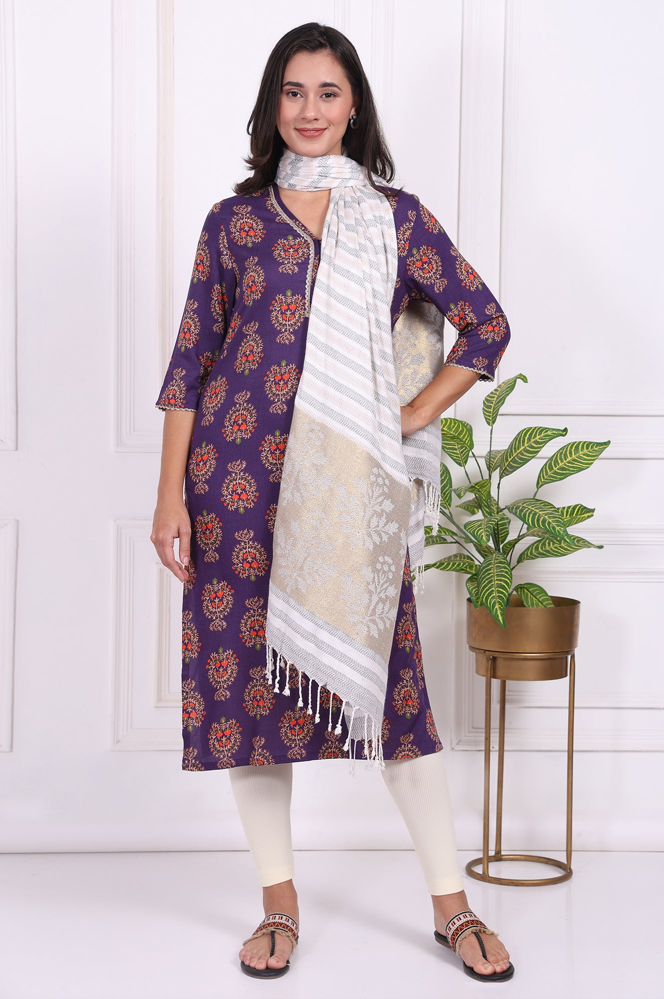White Fringes Blend Shawls