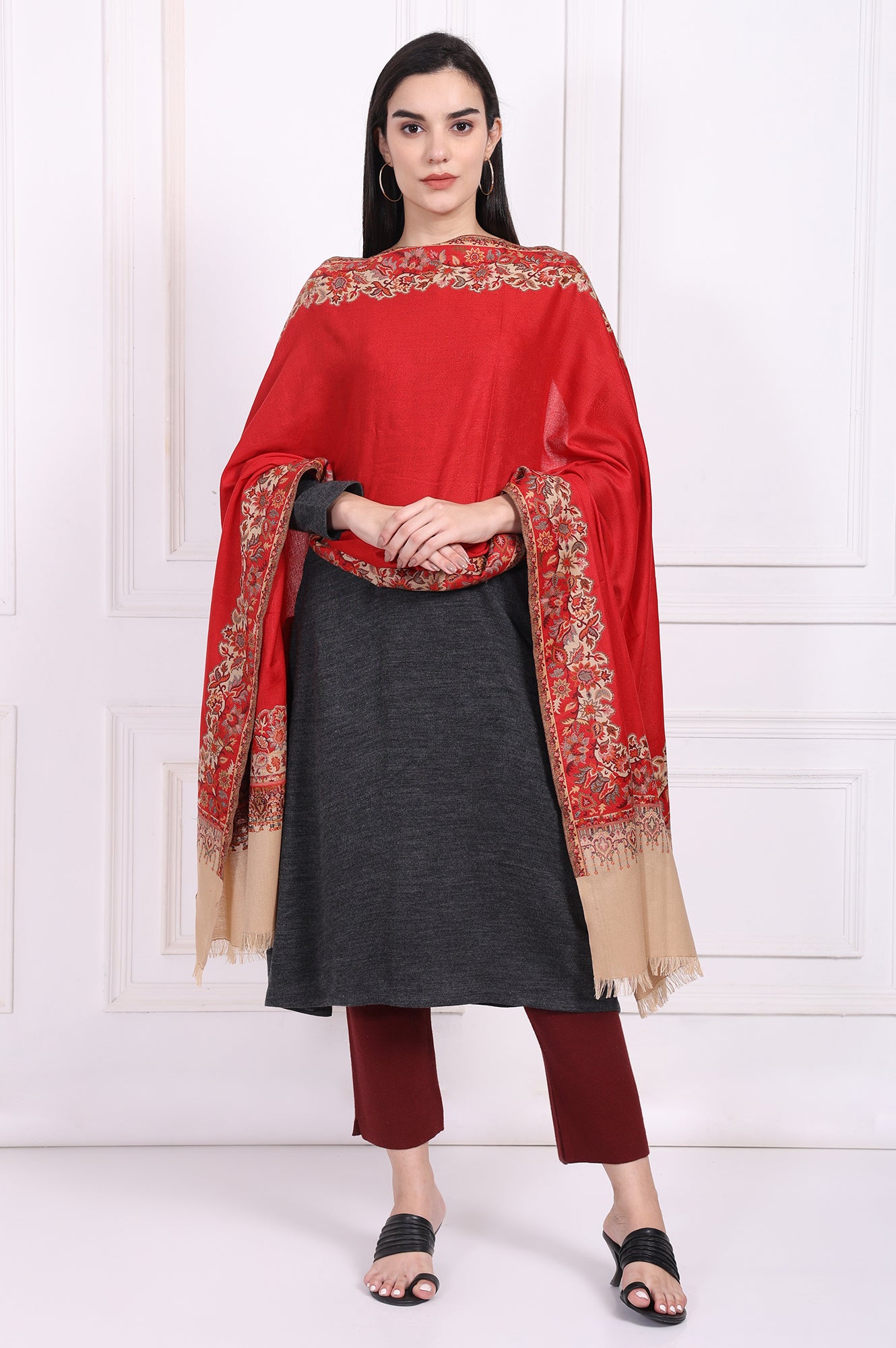 Red Ethnic Motifs Shawl