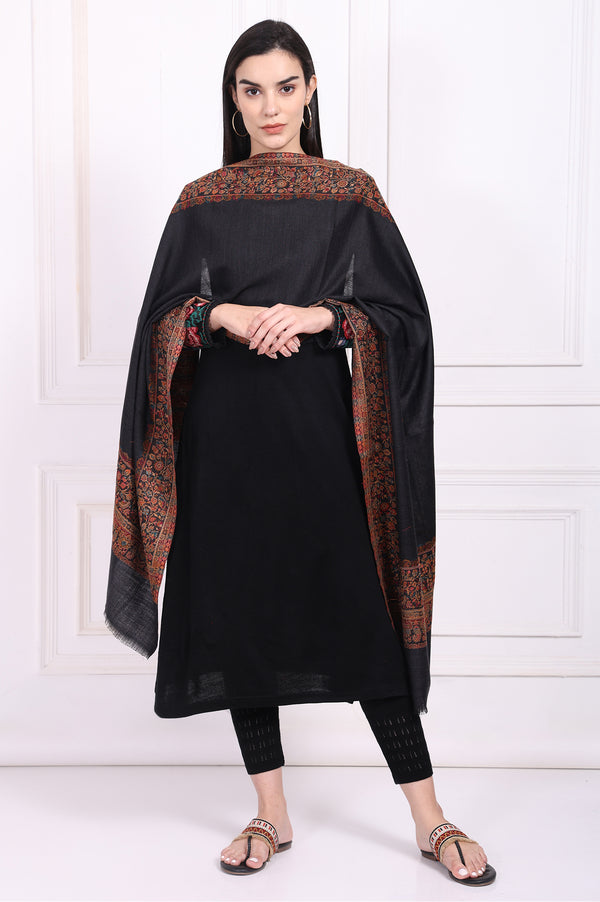 Black Ethnic Motifs Paisley Wool Shawl
