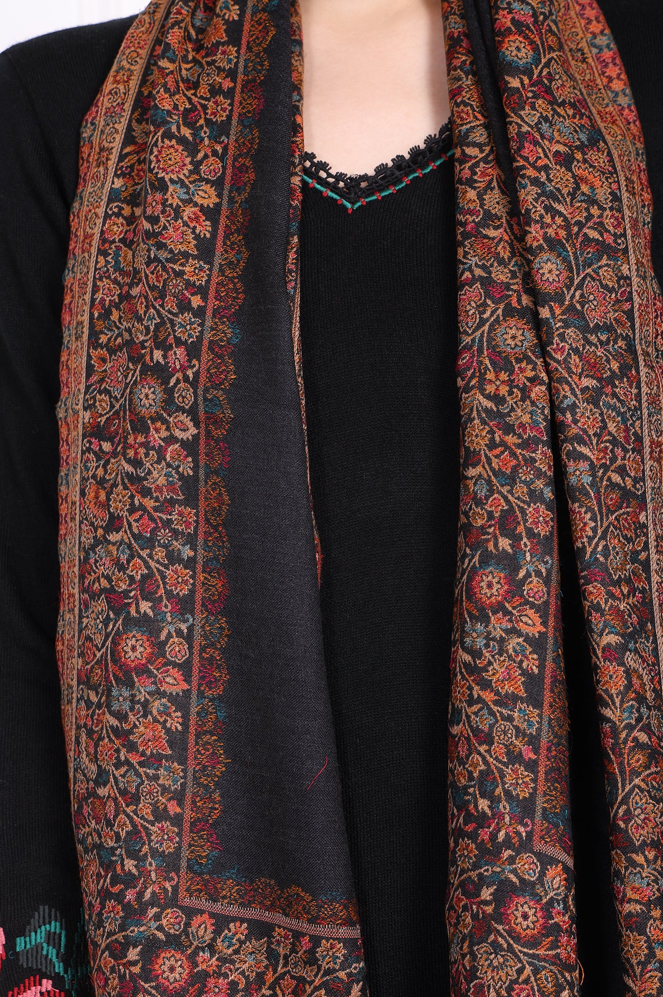 Black Ethnic Motifs Paisley Wool Shawl