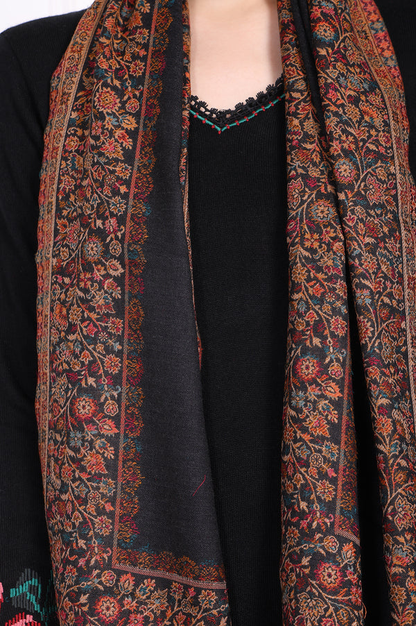 Black Ethnic Motifs Paisley Wool Shawl