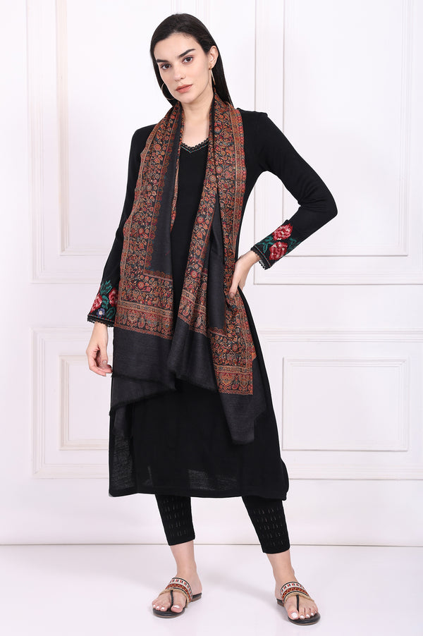 Black Ethnic Motifs Paisley Wool Shawl