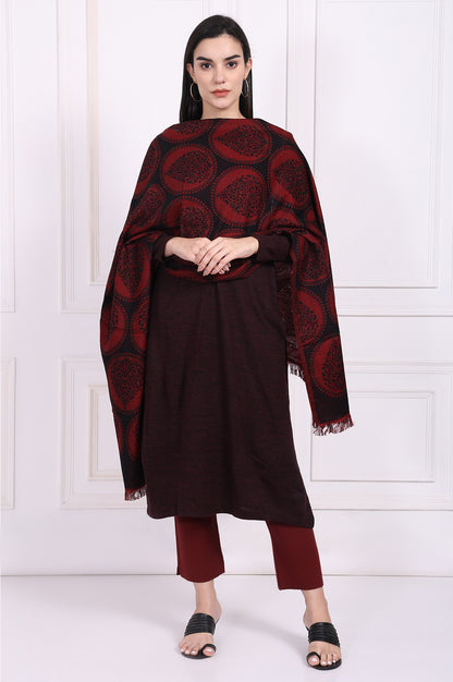 Maroon Ethnic Motifs Cotton Shawl