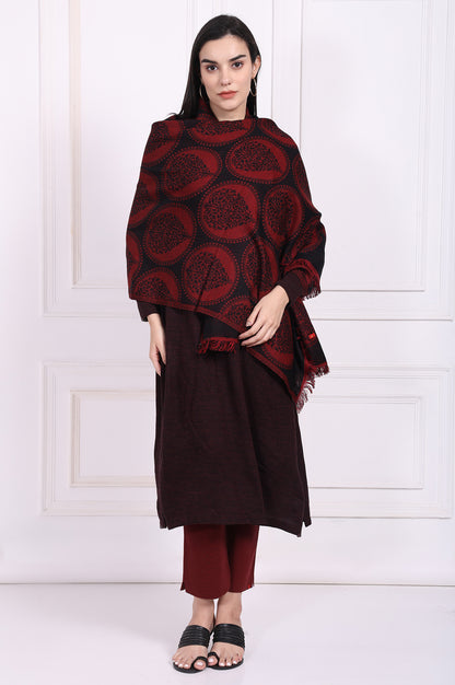 Maroon Ethnic Motifs Cotton Shawl