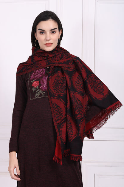 Maroon Ethnic Motifs Cotton Shawl