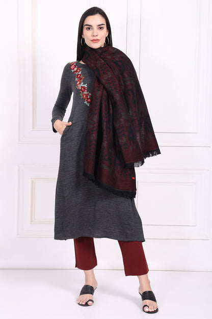 Black Ethnic Motifs Paisley Cotton Shawl