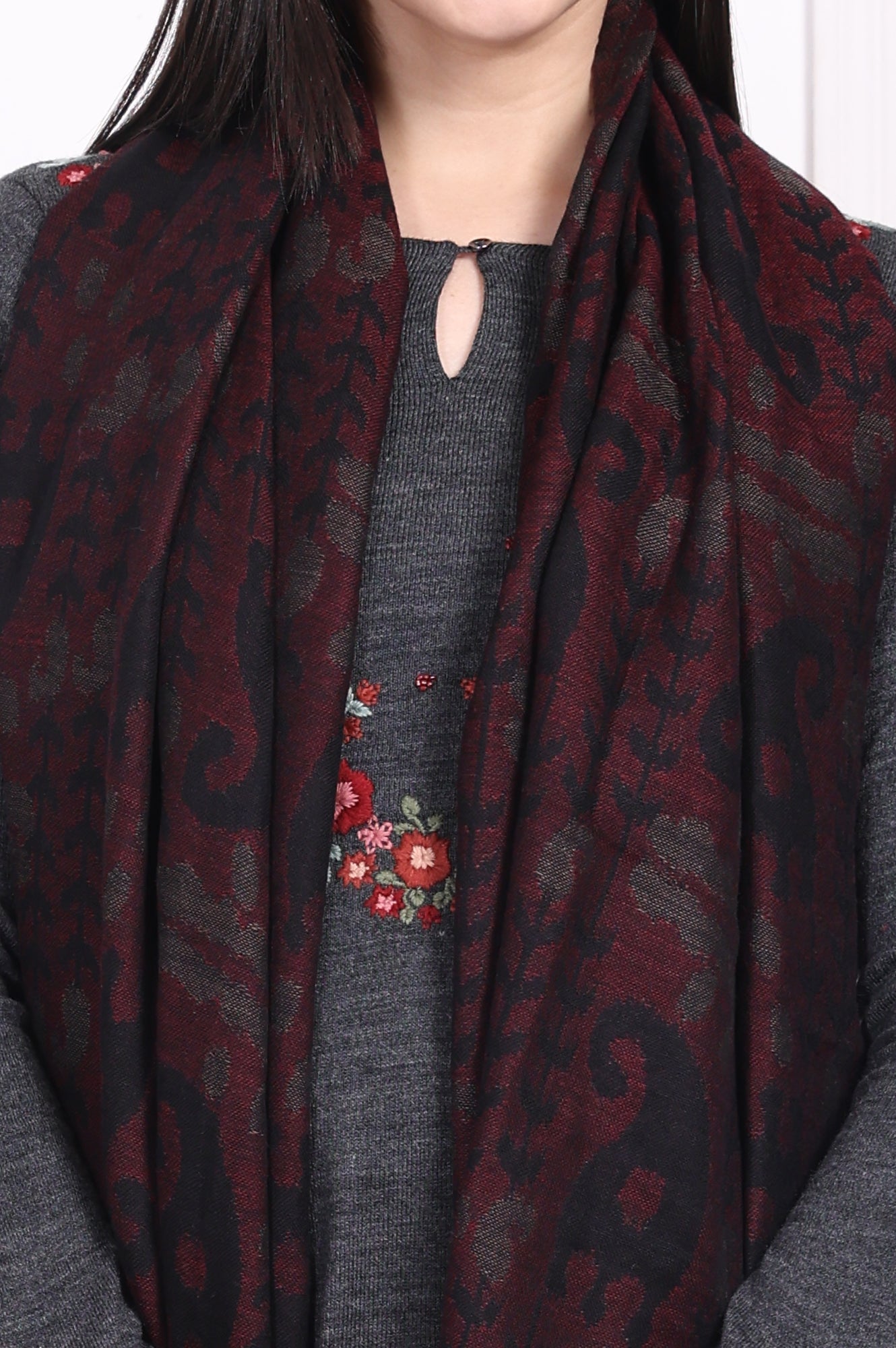 Black Ethnic Motifs Paisley Cotton Shawl