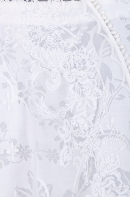 White Thread Embroidered Brasso Dupatta with Lace