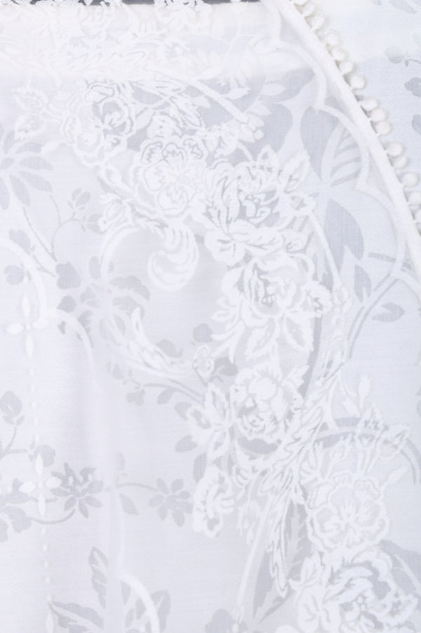 White Thread Embroidered Brasso Dupatta with Lace