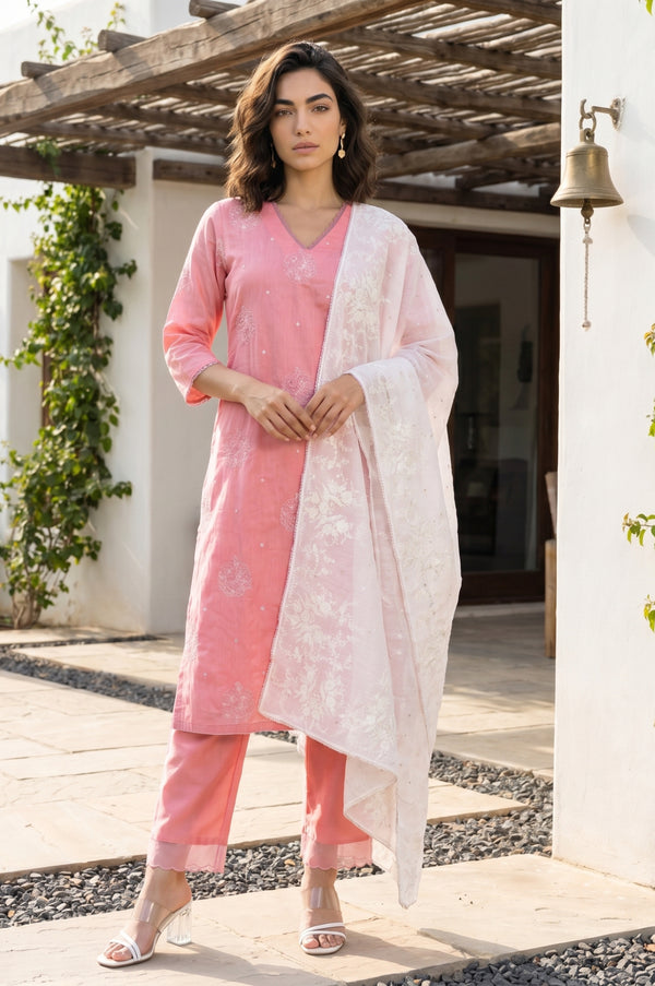 White Thread Embroidered Damini Dupatta