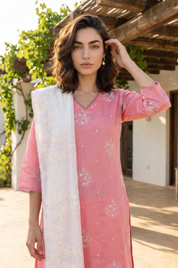 White Thread Embroidered Damini Dupatta