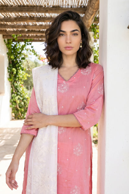 White Thread Embroidered Damini Dupatta