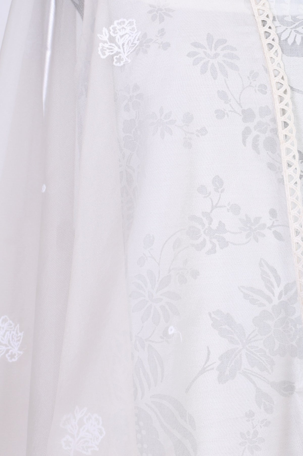 White Thread Embroidered Organza Dupatta