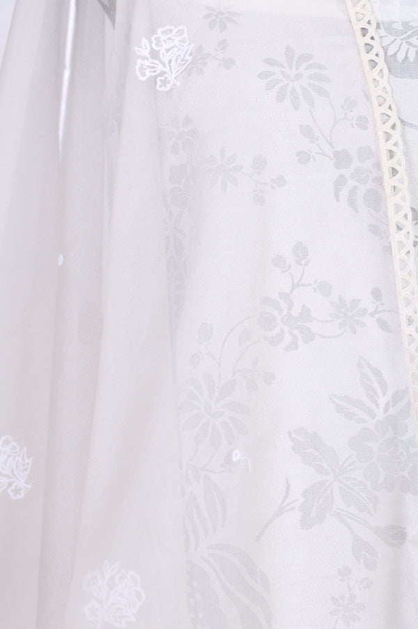 White Thread Embroidered Organza Dupatta