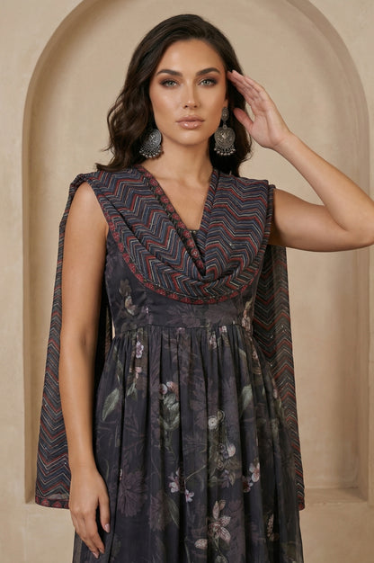 Black and Red Chevron Geometric Printed Chiffon Dupatta