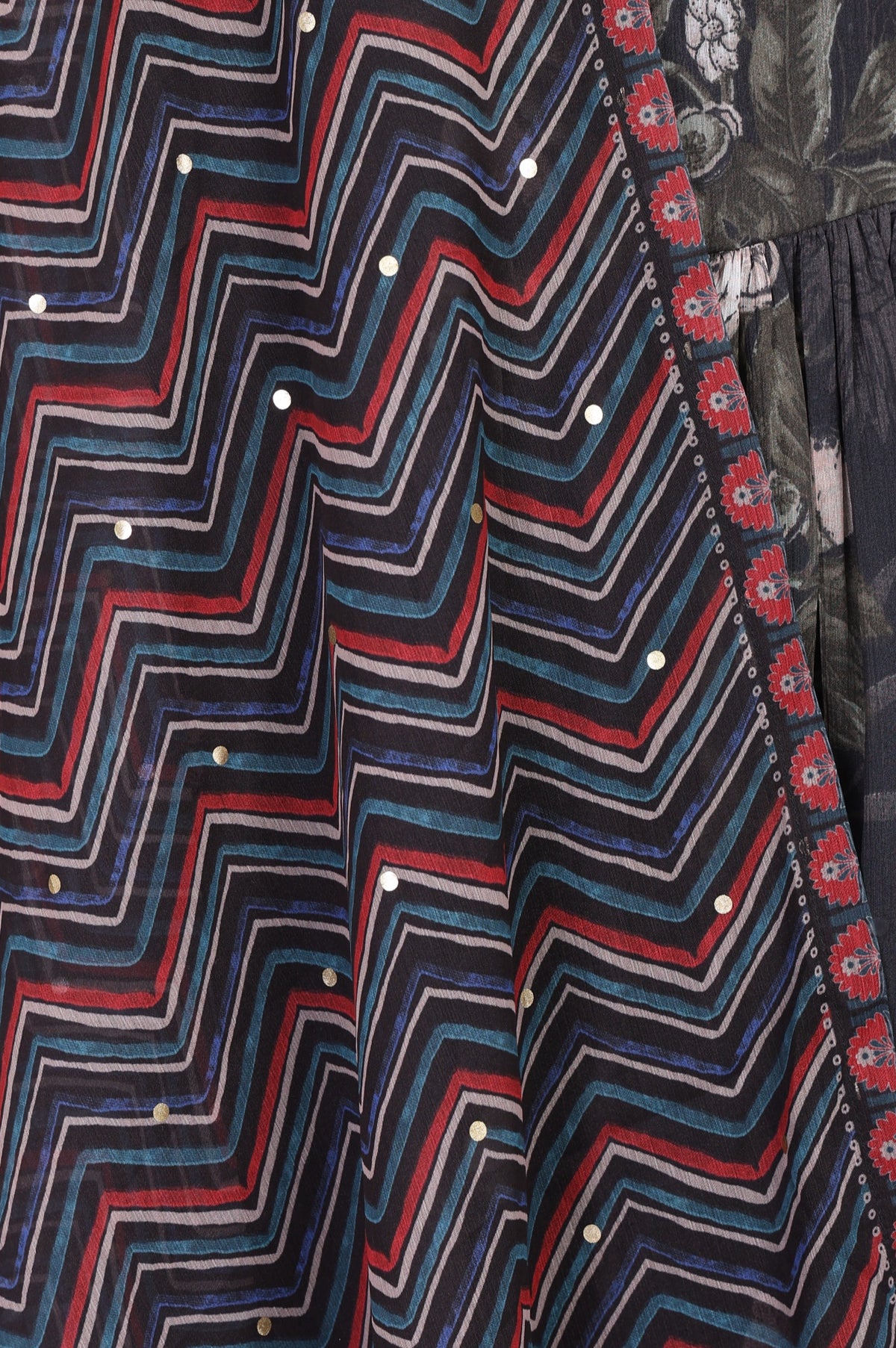 Black and Red Chevron Geometric Printed Chiffon Dupatta