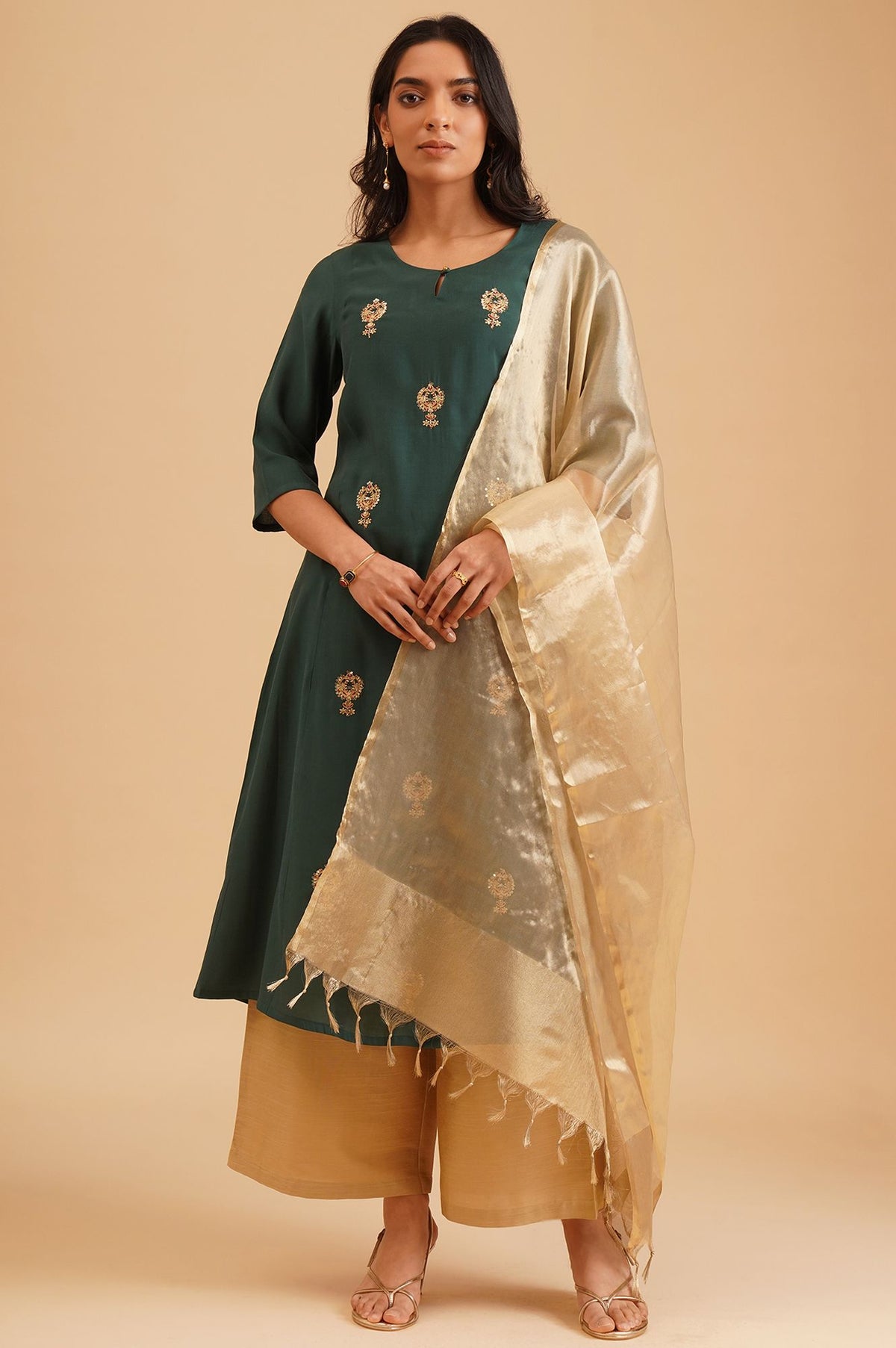 Gold Solid Yarn Dyed Tissue Organza Dupatta