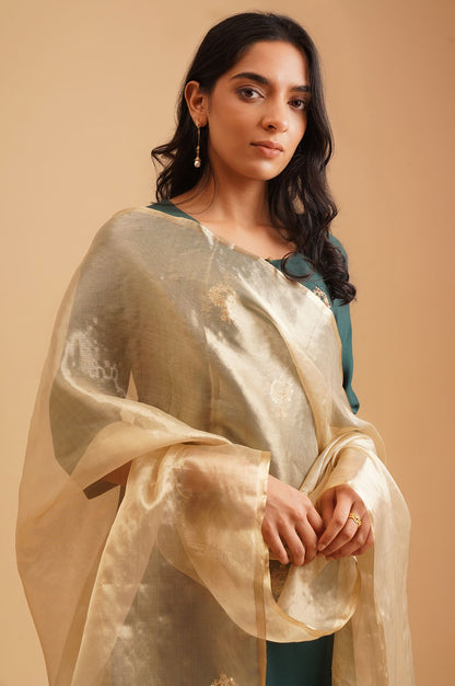 Gold Solid Yarn Dyed Tissue Organza Dupatta
