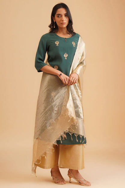 Gold Solid Yarn Dyed Tissue Organza Dupatta