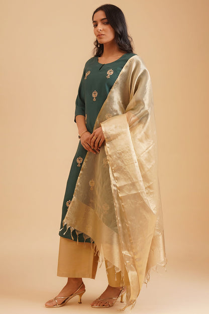 Gold Solid Yarn Dyed Tissue Organza Dupatta