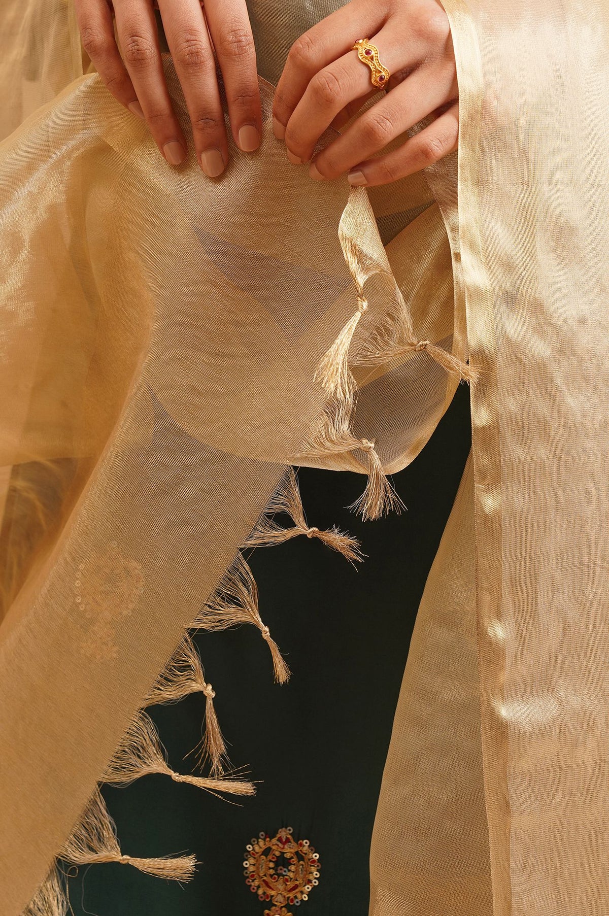 Gold Solid Yarn Dyed Tissue Organza Dupatta