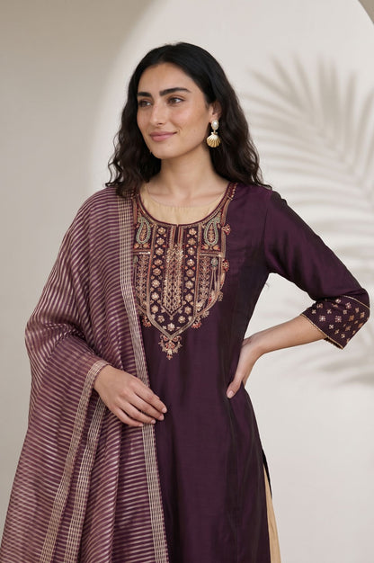 Maroon Yarn Dyed Striped Chanderi Dupatta