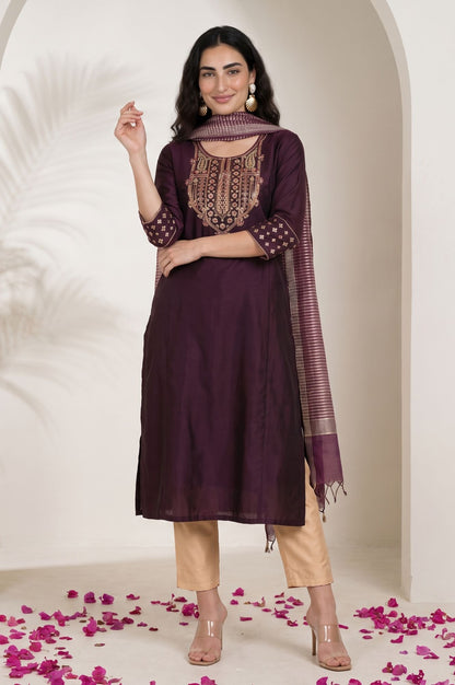 Maroon Yarn Dyed Striped Chanderi Dupatta