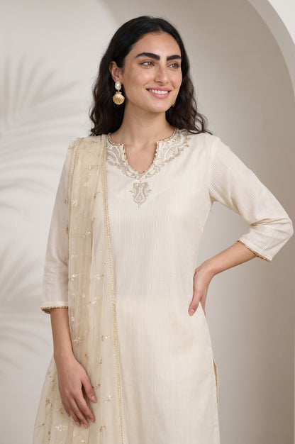 Beige Yarn Dyed Sequins Mesh Dupatta