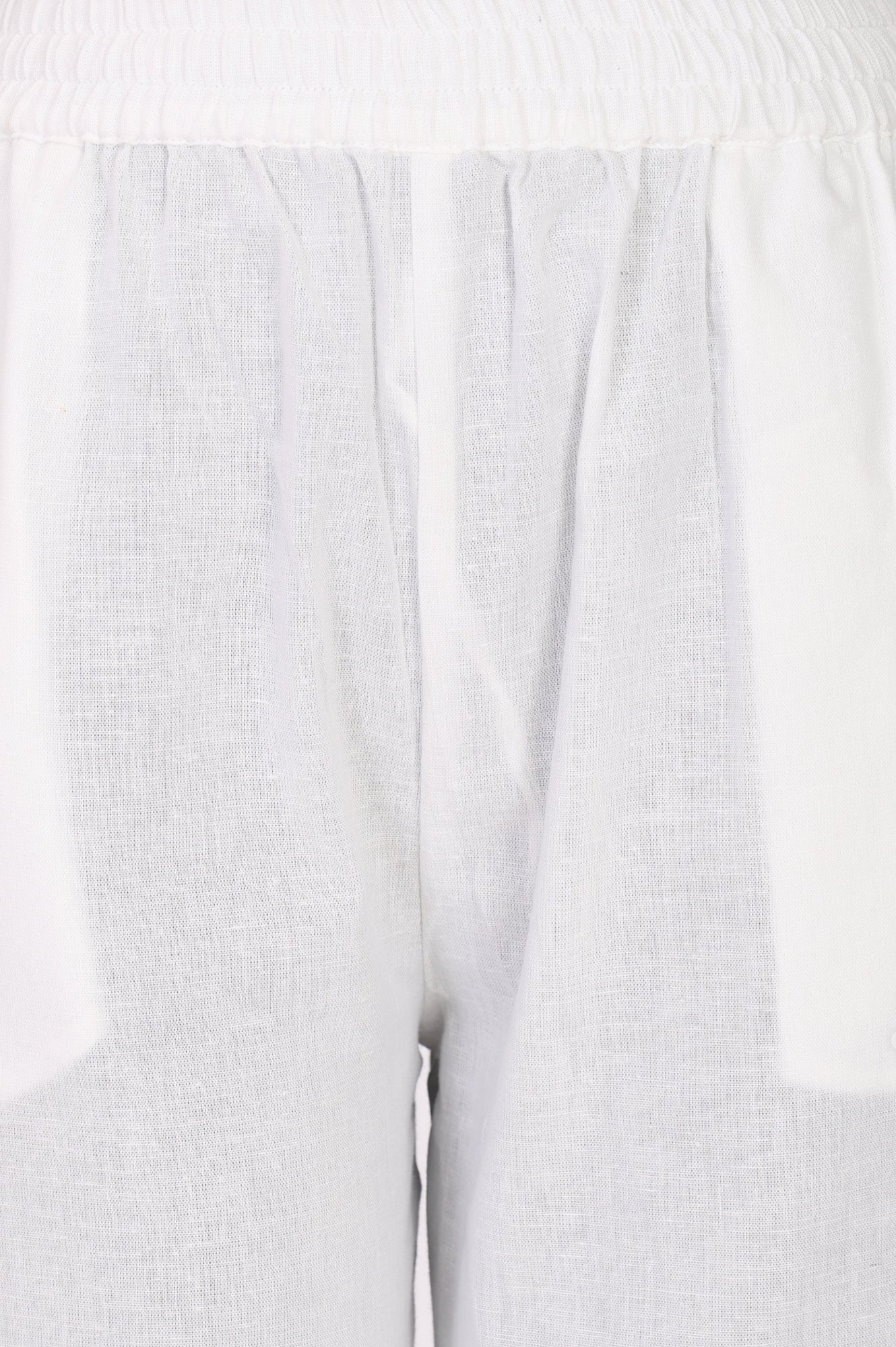 White Solid Pure Cotton Straight Fit Pants with Lace