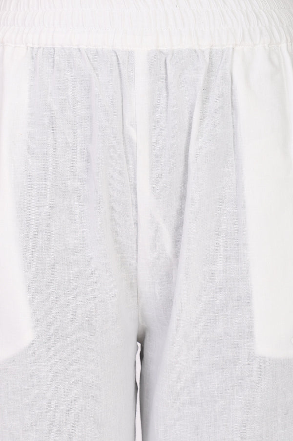 White Solid Pure Cotton Straight Fit Pants with Lace