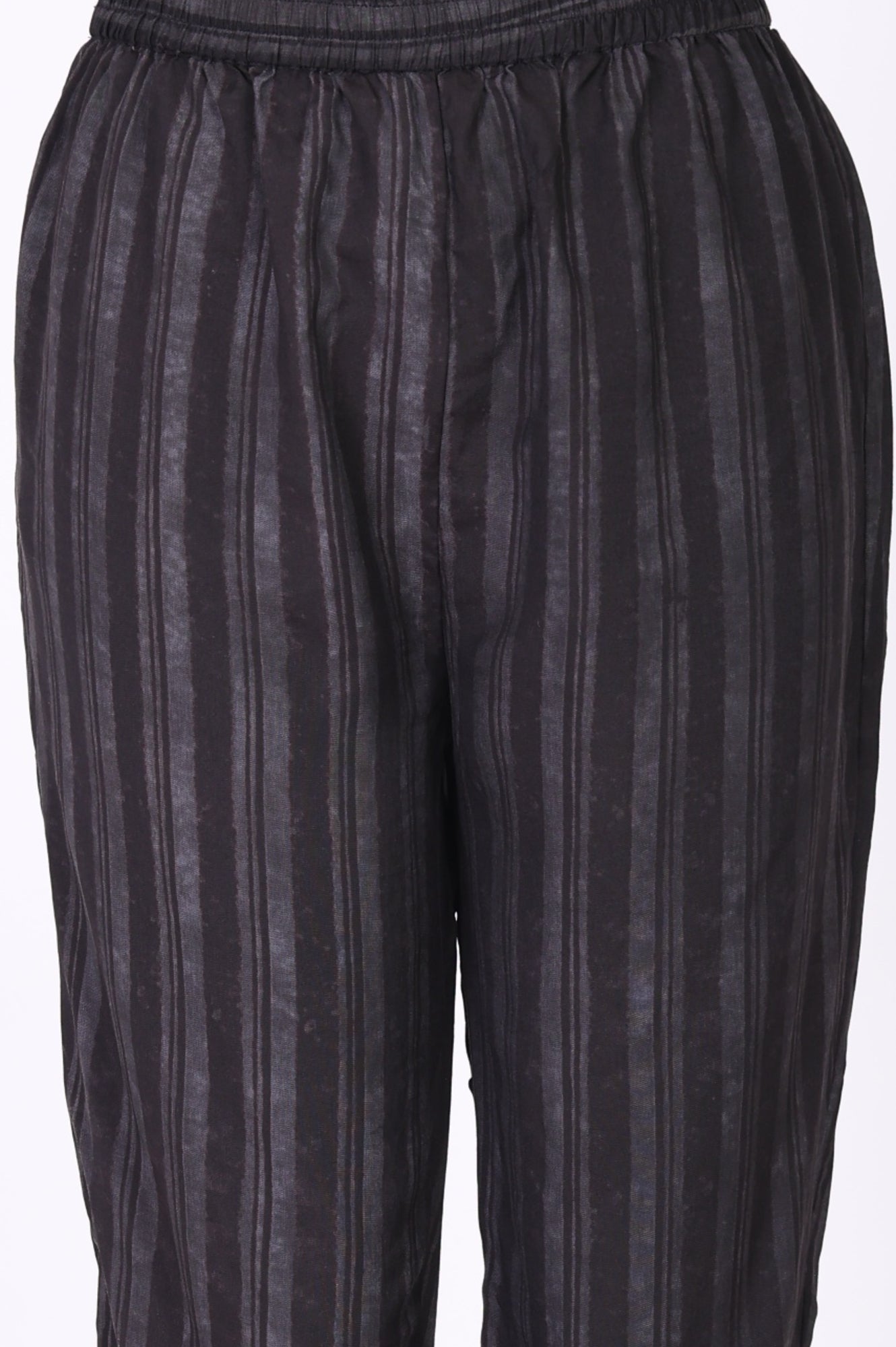 Black Striped Ankle Length Straight Pants