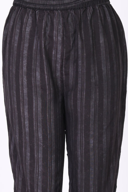 Black Striped Ankle Length Straight Pants