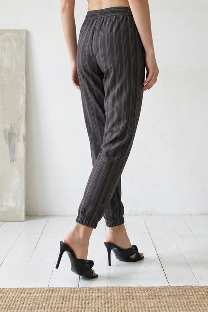 Black Striped Ankle Length Straight Pants