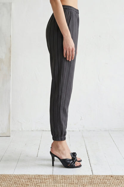 Black Striped Ankle Length Straight Pants