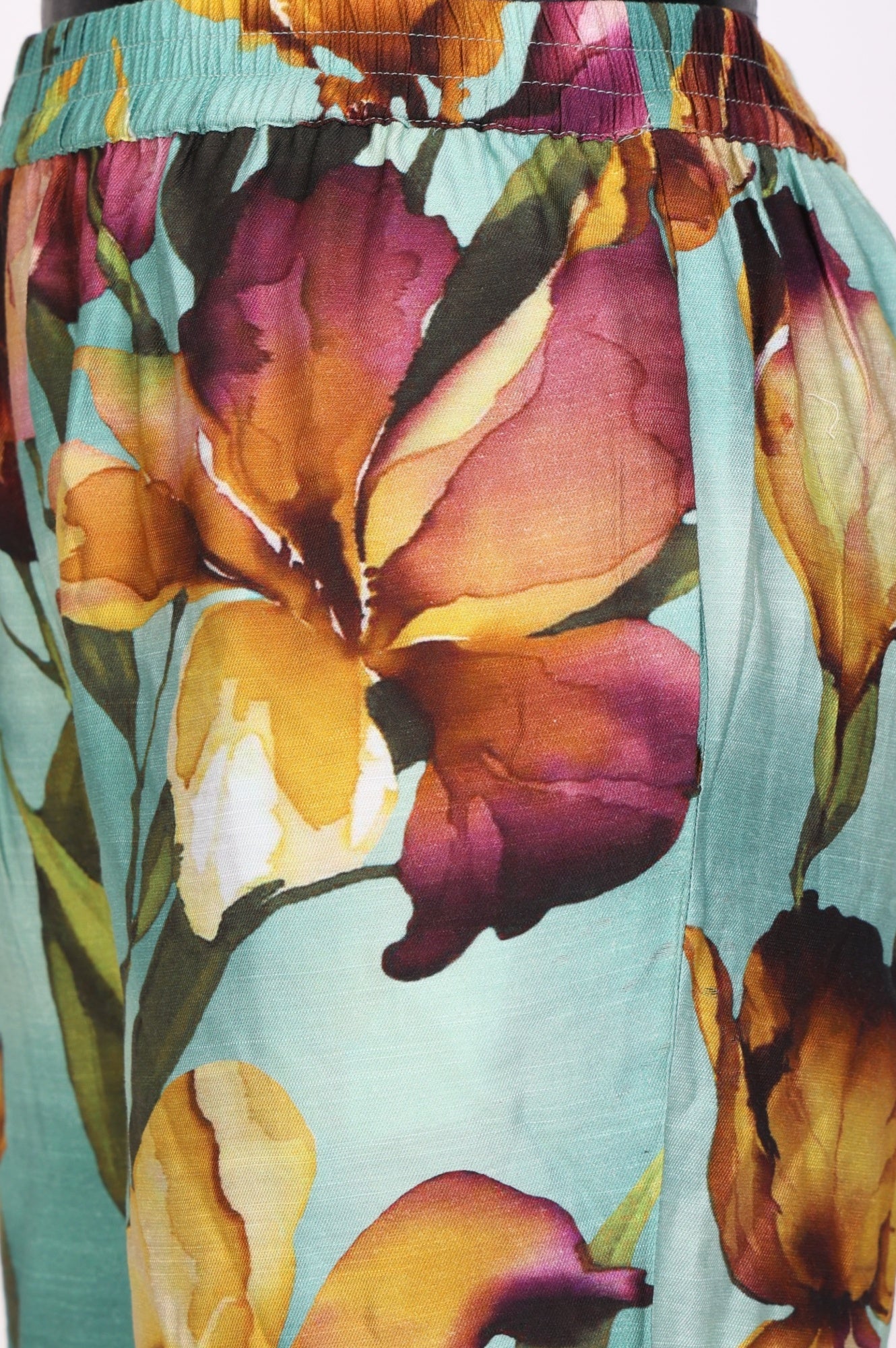 Turquoise Blue Floral Printed Straight Ankle Length Pants
