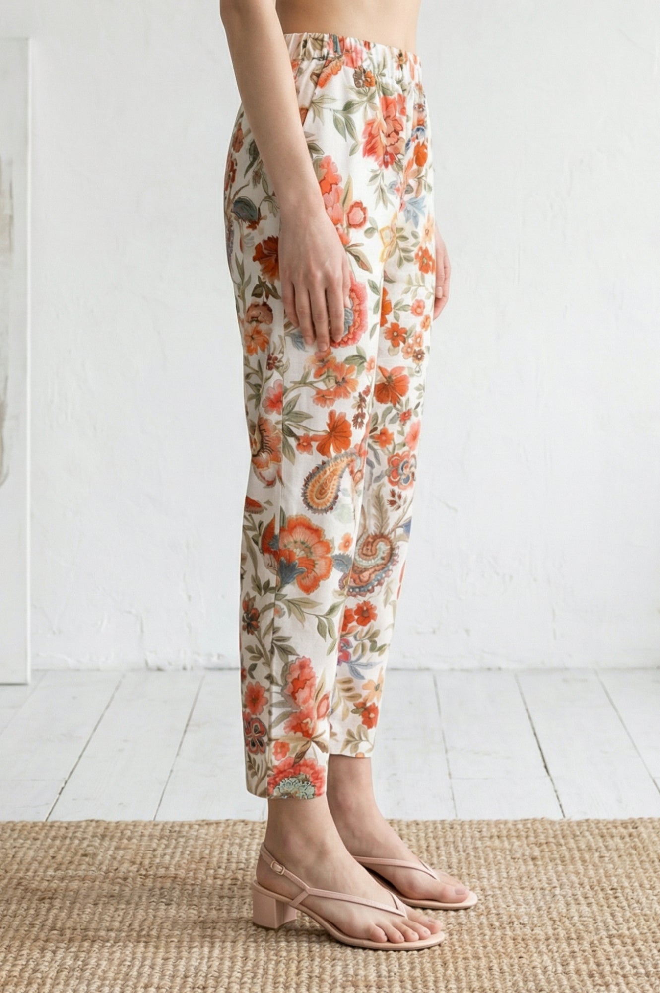 White Floral Printed Straight Fit Pants