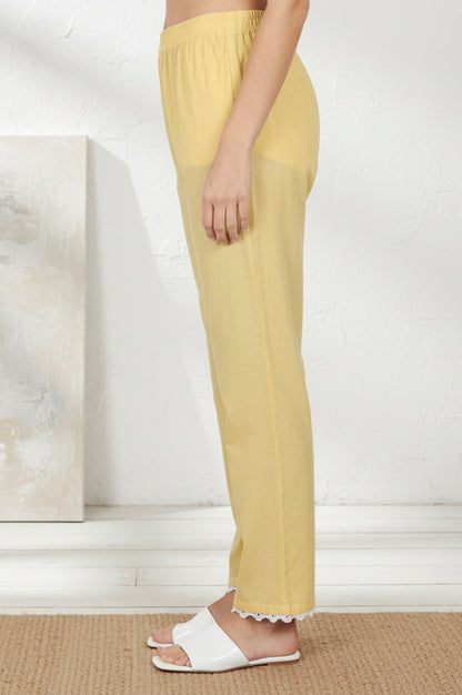 Yellow Solid Pure Cotton Ankle Length Mid Rise Straight Pants