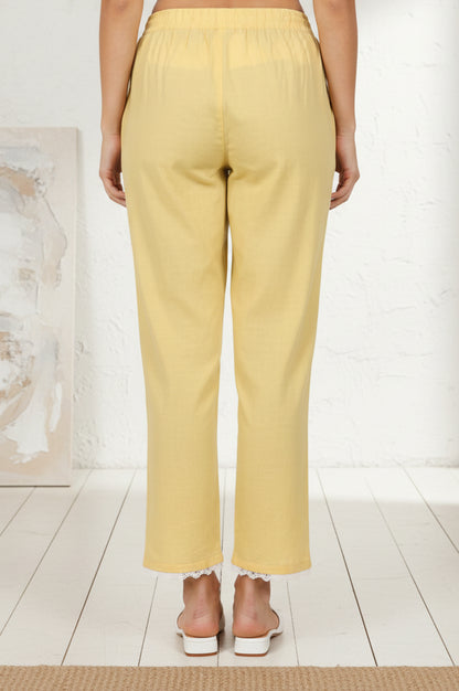 Yellow Solid Pure Cotton Ankle Length Mid Rise Straight Pants