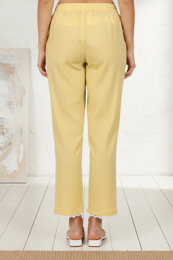 Yellow Solid Pure Cotton Ankle Length Mid Rise Straight Pants