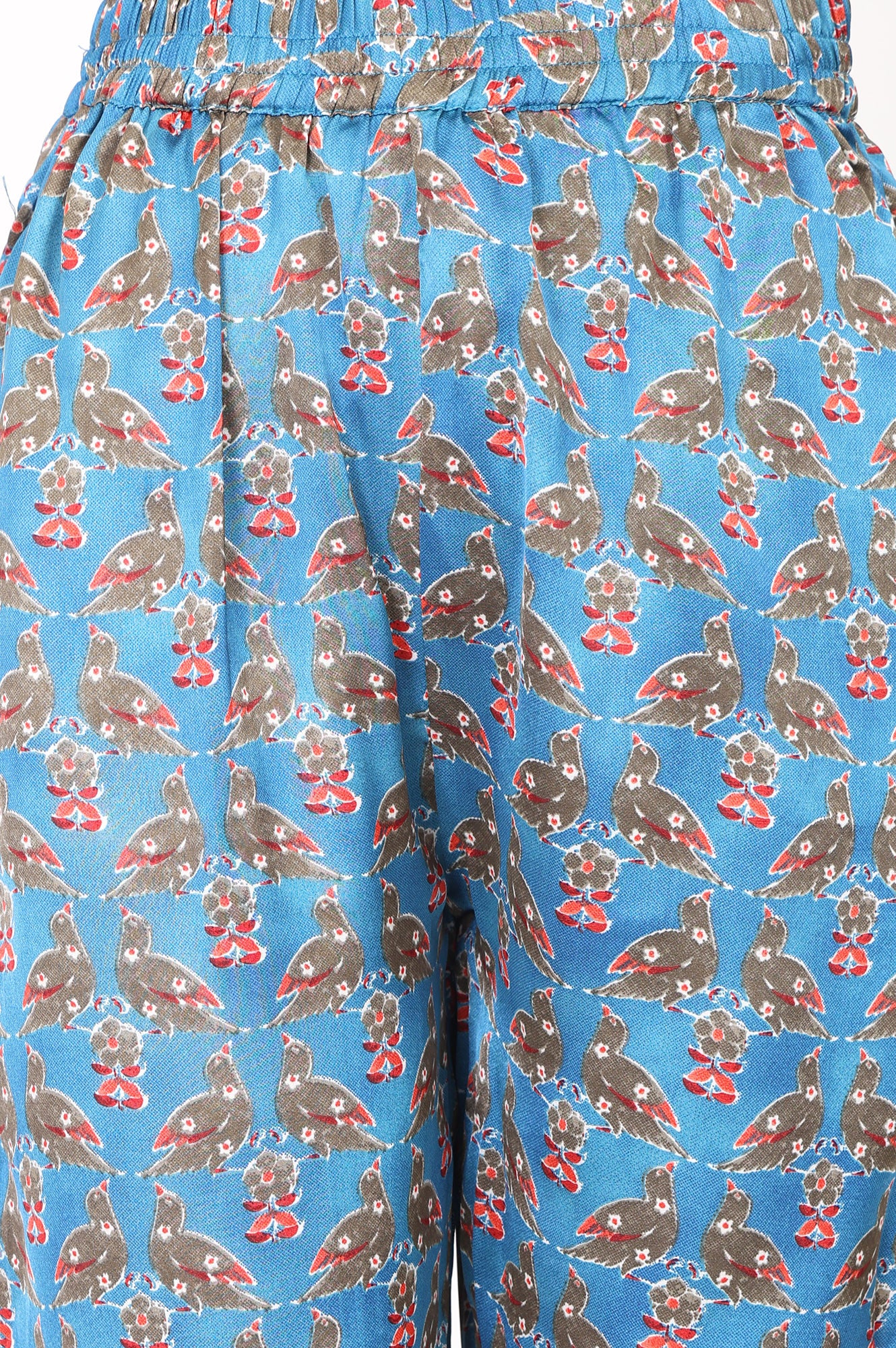 Blue Thread Embroidered Satin Straight Fit Mid Rise Pant