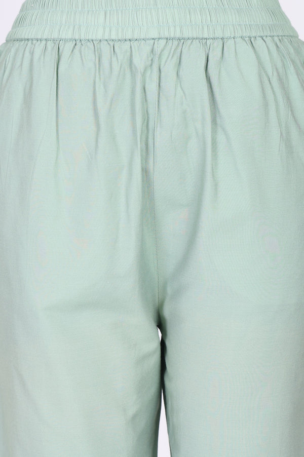 Sea Green Solid Lace Straight Fit Ankle Length Pants
